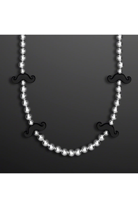 FlashingBlinkyLights 36" Non-Light Up Black Hipster Mustache Beads on Silver Strands (Set of 12)