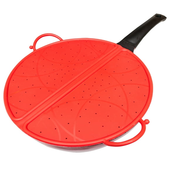 Splatter Screen Pan Guard Frying Bacon Grease Oil Red Silicone Gaurd Stove Top Cooking Exultimate