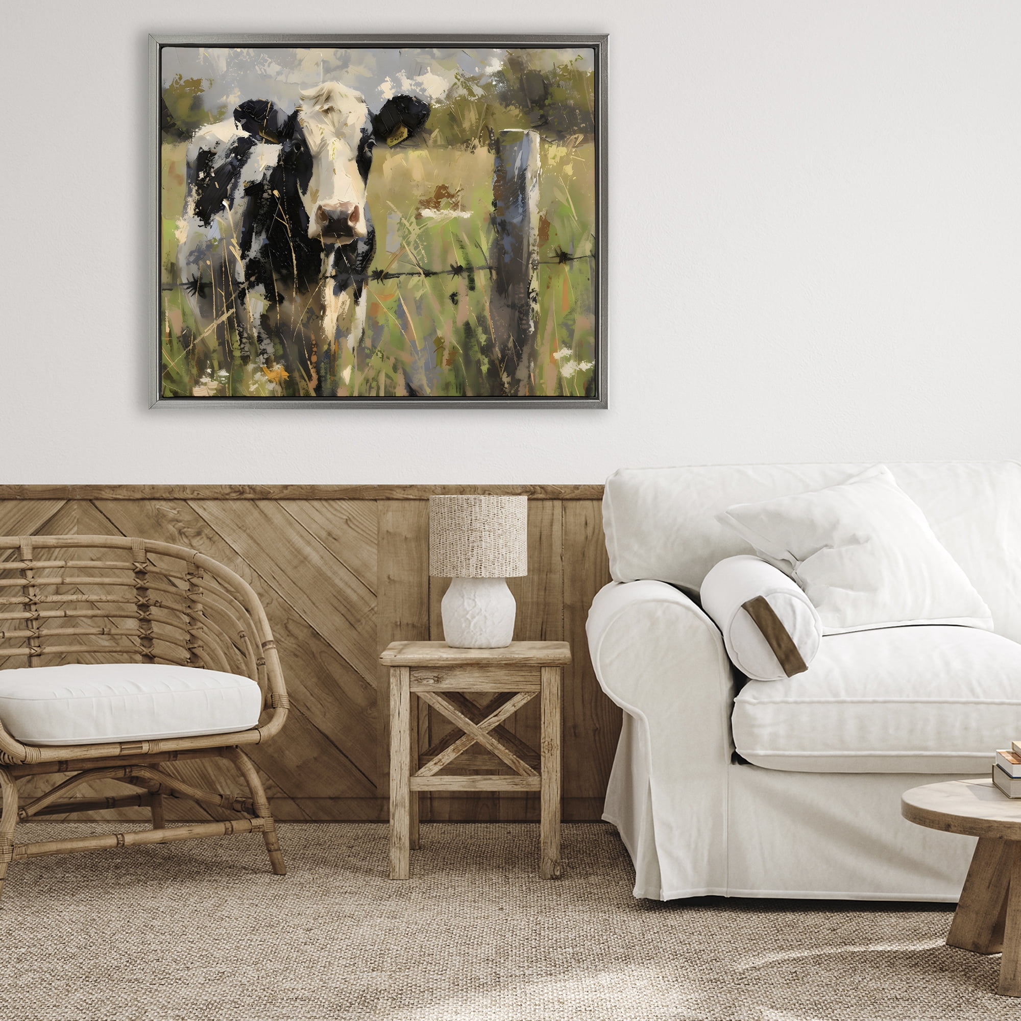 Stupell Industries Cow in Summer Pasture Gray Framed Floater Canvas Wall Art, design by Creative Studio