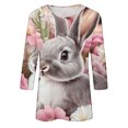 thumbnail image 4 of ZVAVZ Joyeuses Pâques Chemises pour Femmes, Bonbons de Pâques Col Rond Hauts Décontractés Mignons Lapin Manches 3/4 T-Shirts Imprimés Tops de Printemps Vente en Liquidation Gris P, 4 of 5