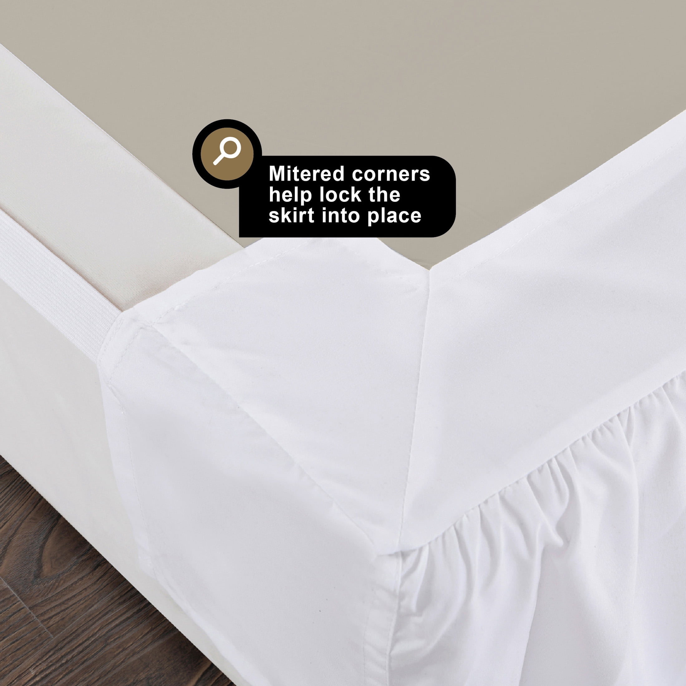 WonderSkirt Wraparound Ruffled 15" Microfiber Bedskirt, White, Queen