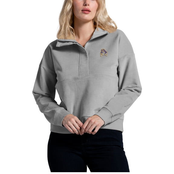 Women's League Collegiate Wear Gray ECU Pirates Stretch Cord Half-Zip Sweatshirt