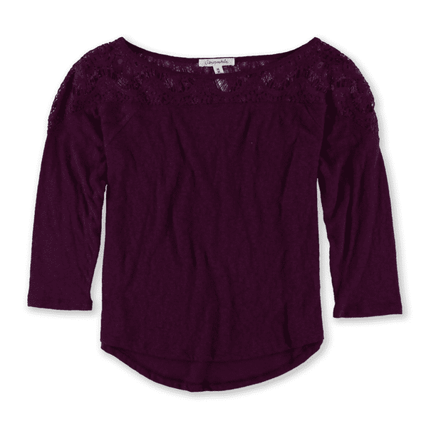 Camiseta adornada Aeropostale con hombros de encaje morado grande