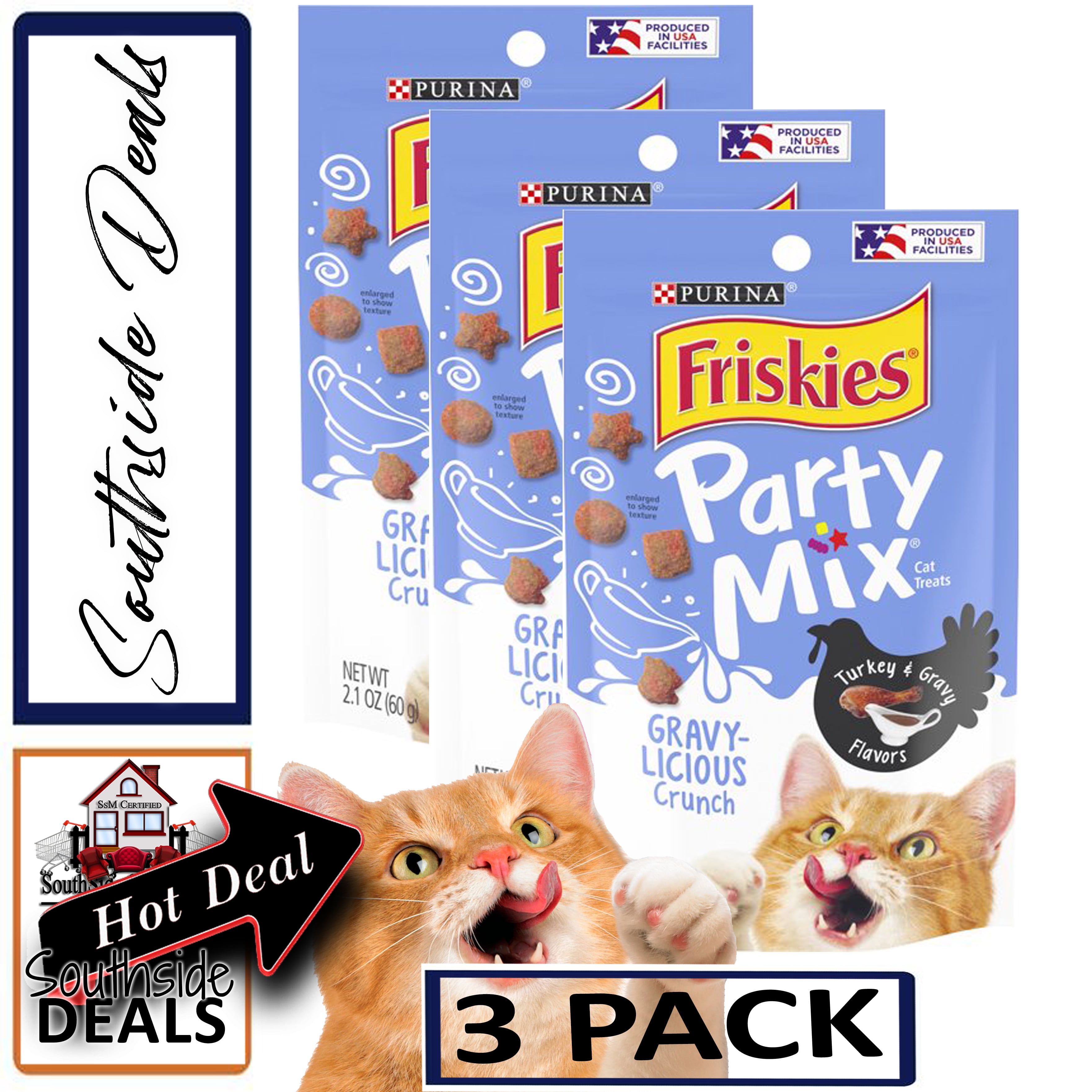 Friskies (3 Pack) Cat Treats, Party Mix Crunch Gravylicious Turkey and