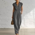 thumbnail image 2 of Tqcoqu Rompers for Womens,Summer Short Sleeve Half Zip Lapel Collar Tunic One Piece Jumpsuit with Pockets,Dark Gray Women's S-XXXL, 2 of 7