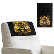 COEQINE Recliner Headrest Protector PU Leather Waterproof Sofa Headrest Covers with Adhesive Backed Hook and Loop Fasteners for Living Room Decor, 17x27 Inch, Bee Sunflower Black, 2 Pieces