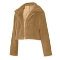 thumbnail image 5 of SEAOPEN Womens Faux Fur Coat Fleece Cropped Jacket Long Sleeve Fur Coats Warm Winter Jackets Khaki,M, 5 of 6
