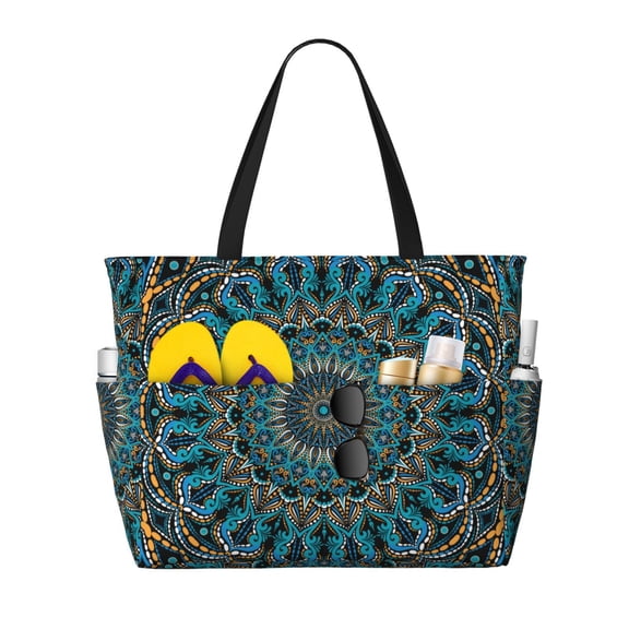 Large Beach Bags Water-resistant Sandproof - Mandala (2) Cute Beach Tote Bags for Women with Zipper