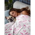 thumbnail image 3 of Pink Leaf King Size Flat Sheet, Wrinkleproof & Fadeproof Cooling Flat Bed Sheet Only, Modern Botanical Foliage Plant Country Flower Breathable Soft Bedding Top Sheets 105 x 98 Inches, 3 of 8