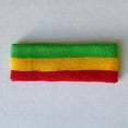 thumbnail image 3 of Couver Triple Color Striped Cotton Terry Sports Headband Sweatband Bright Green Golden Yellow Red, 3 of 8