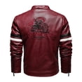 thumbnail image 3 of Men's Motorcycle Racing PU Leather Jacket Embroidered Color Block Motorcycle Jacket Contrast Color Coat, 3 of 8