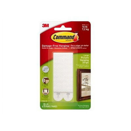 Command Picture Hanging Strips, Removable, Holds Up to 4 lbs per Pair, 0.5 x 3.63, White, 4 Pairs/Pack