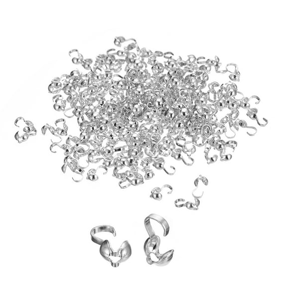 200Pcs Open Bead Tips Knot Covers, Metal Clamshell Crimp Fold-Over Calotte Ends Caps (4mm/0.16 Inch Cup, Silver)