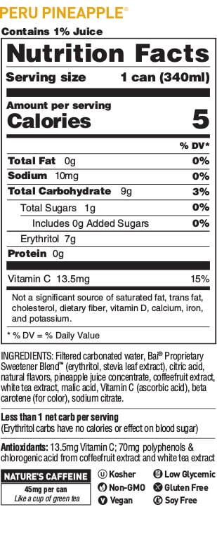 Bai Bubbles, Sparkling Water, Peru Pineapple, Antioxidant ...