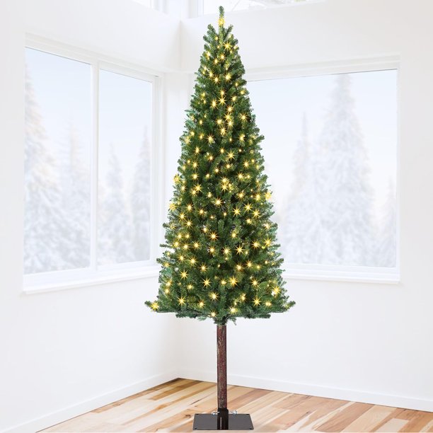 Historyli Árbol de Navidad artificial delgado de 1,8 m con luces LED blancas cálidas y soporte de metal, realista para interiores y exteriores, para fiestas navideñas, color verde