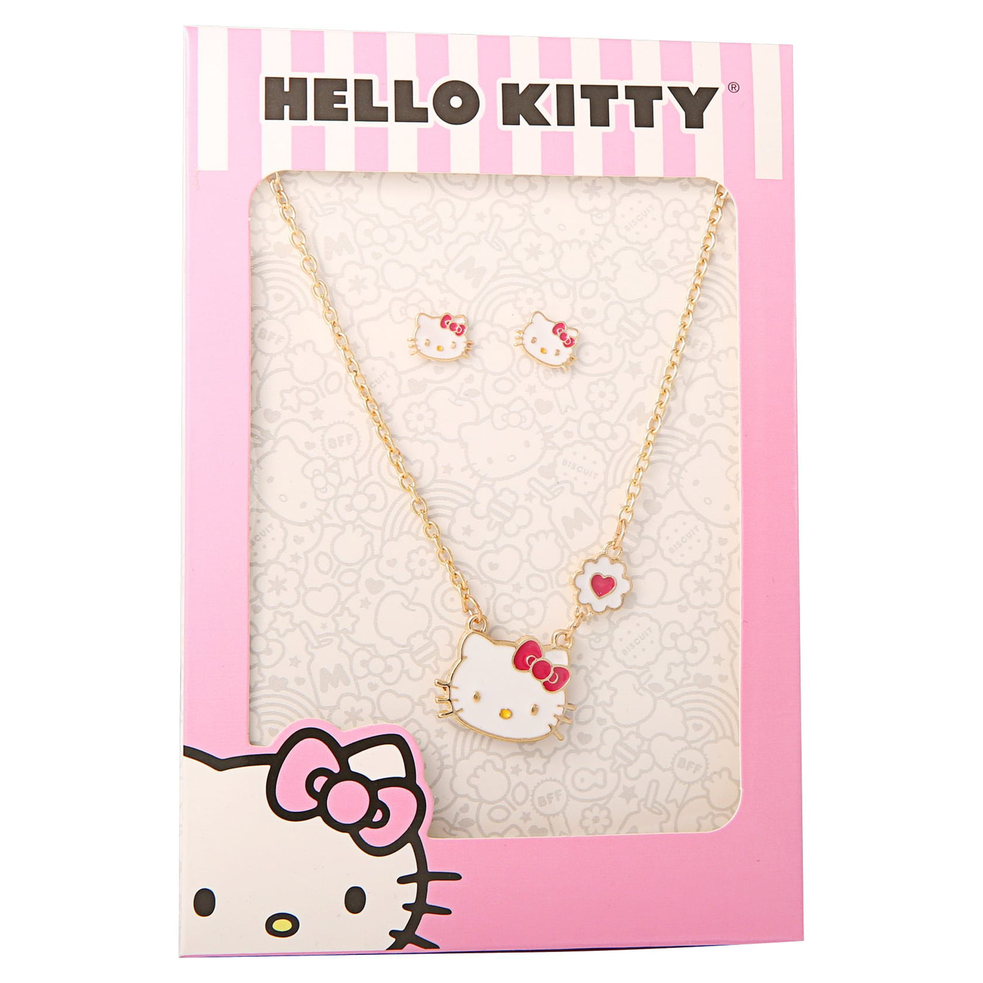 Hello Kitty Girls Necklace Stud Earrings Jewelry Set - 18+3