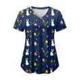thumbnail image 6 of GEWSEY Easter Scrub Tops Women Plus Size Bunny Egg Print Scrubs Short Sleeve V Neck Holiday Nurse Uniforms with Pockets (Navy, XXL), 6 of 7