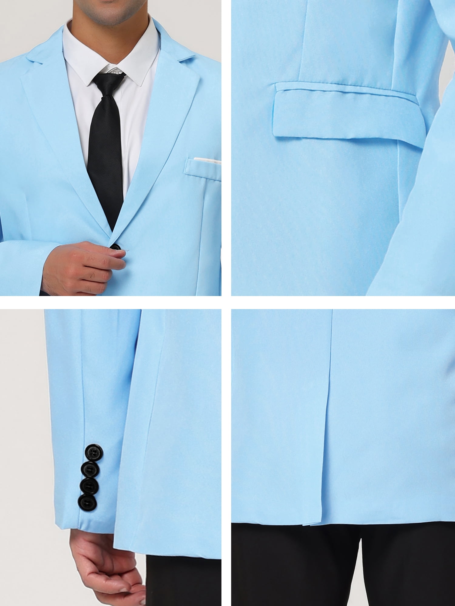 Unique Bargains Men's Slim Fit Blazer Single Breasted One Button Sports Coat 2XL Light Blue