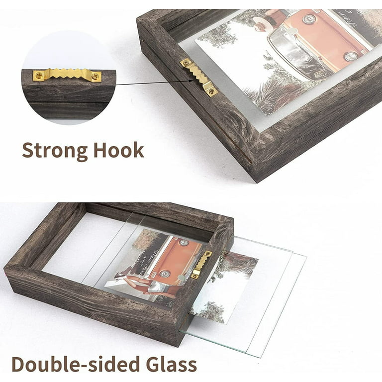 2 Pack 4x6 Floating Picture Frame Double Glass Rustic Picture Frames，Display