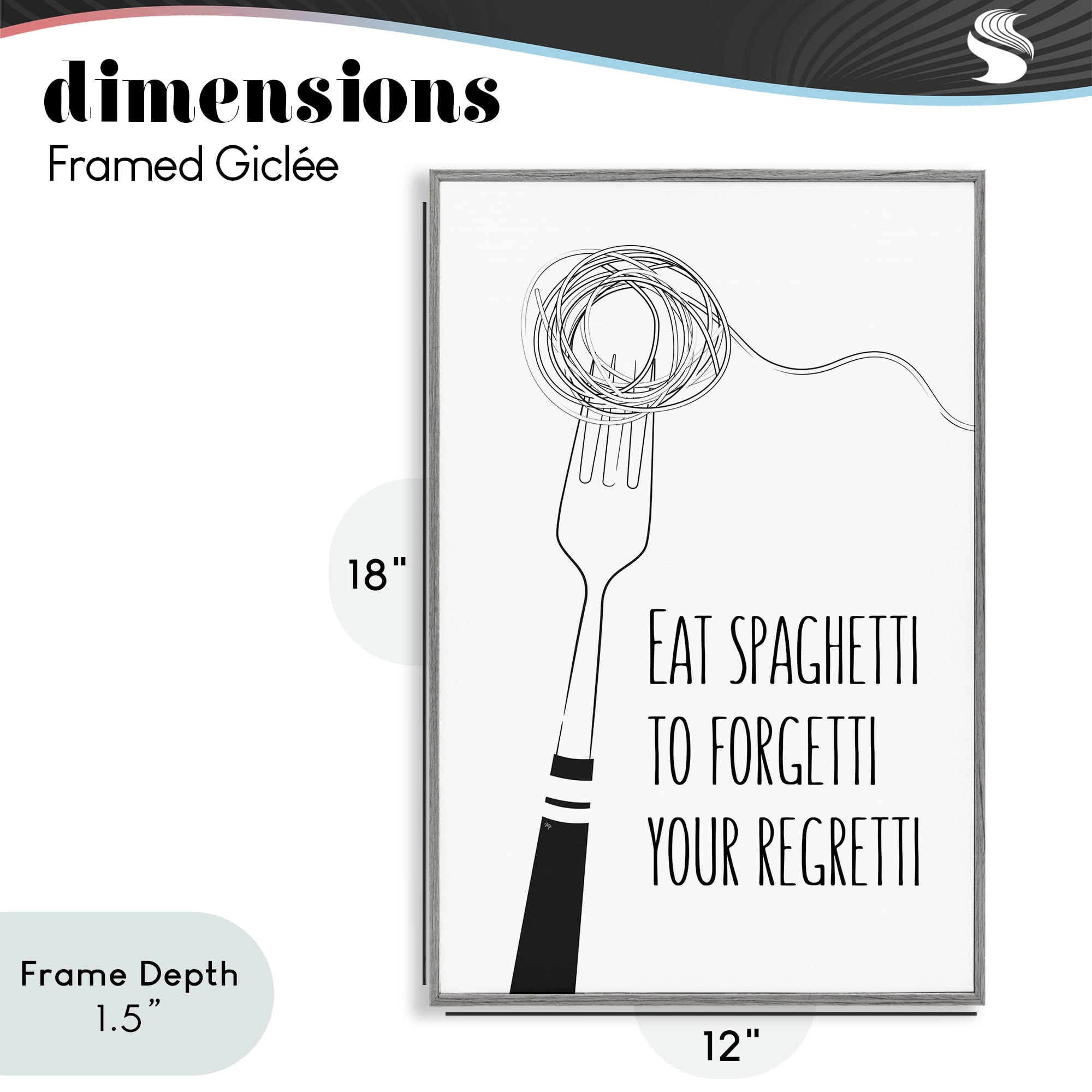 Stupell Industries Funny Spaghetti Sass Gray Framed Giclee Art, design by Martina Pavlova