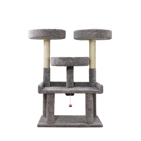 Open Box Kitty City 46-inch XXL Multi-Level Upholstered Indoor Cat Tree with Scratching Posts, Gray