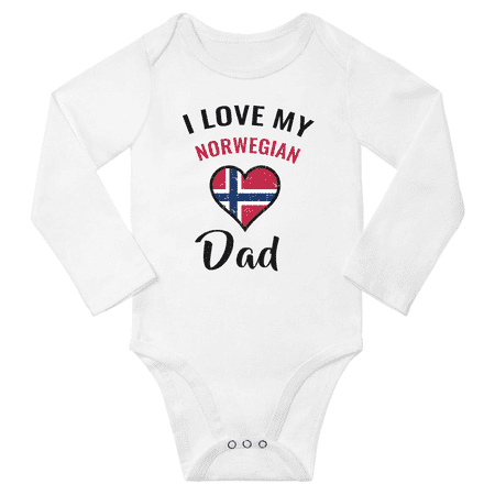 

I Love My Norwegian Dad Baby Long Slevve Bodysuit Outfits (White 12-18 Months)