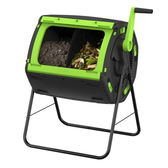 Compost Tumbler 48 Gallon Dual Compartment - Easy Turning Geared Design