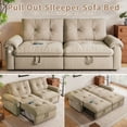 thumbnail image 2 of 77" Sleeper Sofa with Pull-Out Bed, 2-in-1 Convertible Sofa Bed with Adjustable Backrest, Flannelette Loveseat with Side Pocket, for Living Room Dorm Apartment, Brown, 2 of 9