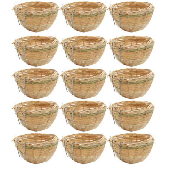 15pcs Handmade Bamboo Wicker Canary Nest Pans Small Bird Nest Boxes Cage Hanging