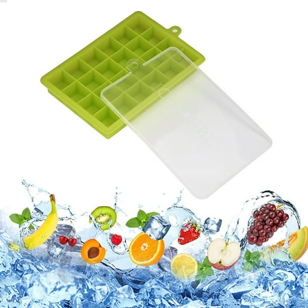 

KEVCHE Ice-Cube Trays Silicone Silicone Ice-Cube Trays Molds With Lid For Freezer Removable And Stackable 24 Ice Cubes Per Trays - Green