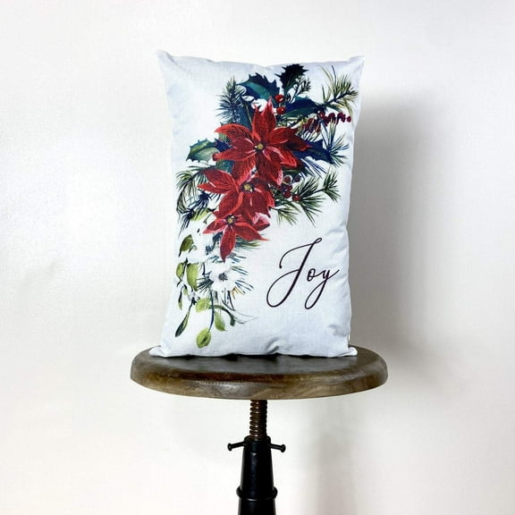 Joy Christmas Poinsettia Throw Pillow Cover | 18x12 | Joy Pillow | Home Decor | Christmas Pillowcases | Christmas tree | Christmas Gifts by UniikPillows