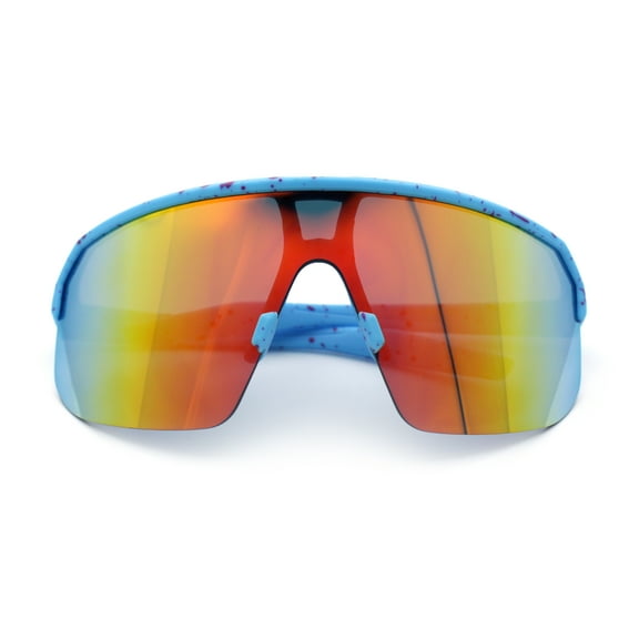Mens Oversized Color Mirror Shield MTB Half Rim Sport Plastic Sunglasses Blue - Orange Mirror
