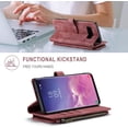thumbnail image 3 of Wallet Case for Samsung Galaxy S10, Premium Handmade PU Leather Phone Case Card Slots Magnetic Closure Zipper Pocket Kickstand Flip Case with Hand Strap - Vintage Red, 3 of 14
