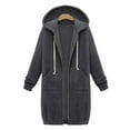 thumbnail image 4 of Tagold Women Plush Hooded Tops, Fall Clothes for Women 2022, Women's Solid Color Jacket Plus Fleece Insert Pocket Hooded Zipper Mid Length Sweater Womens Fall Fashion Cardigan, Dark Gray, L, 4 of 7