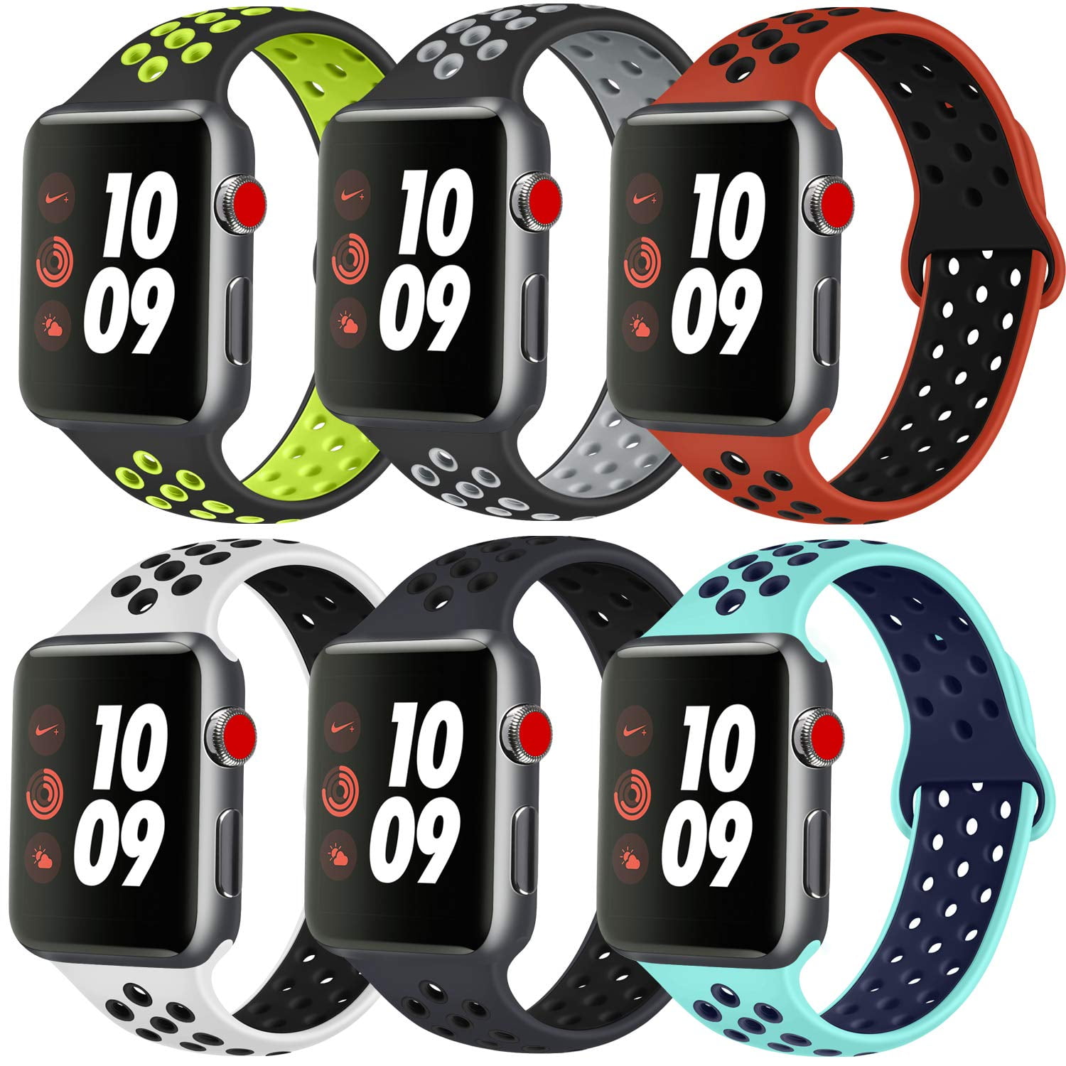 6 Pack Compatible with Apple Watch Band 38mm 40mm 42mm 44mm, Breathable Sport Strap Compatible