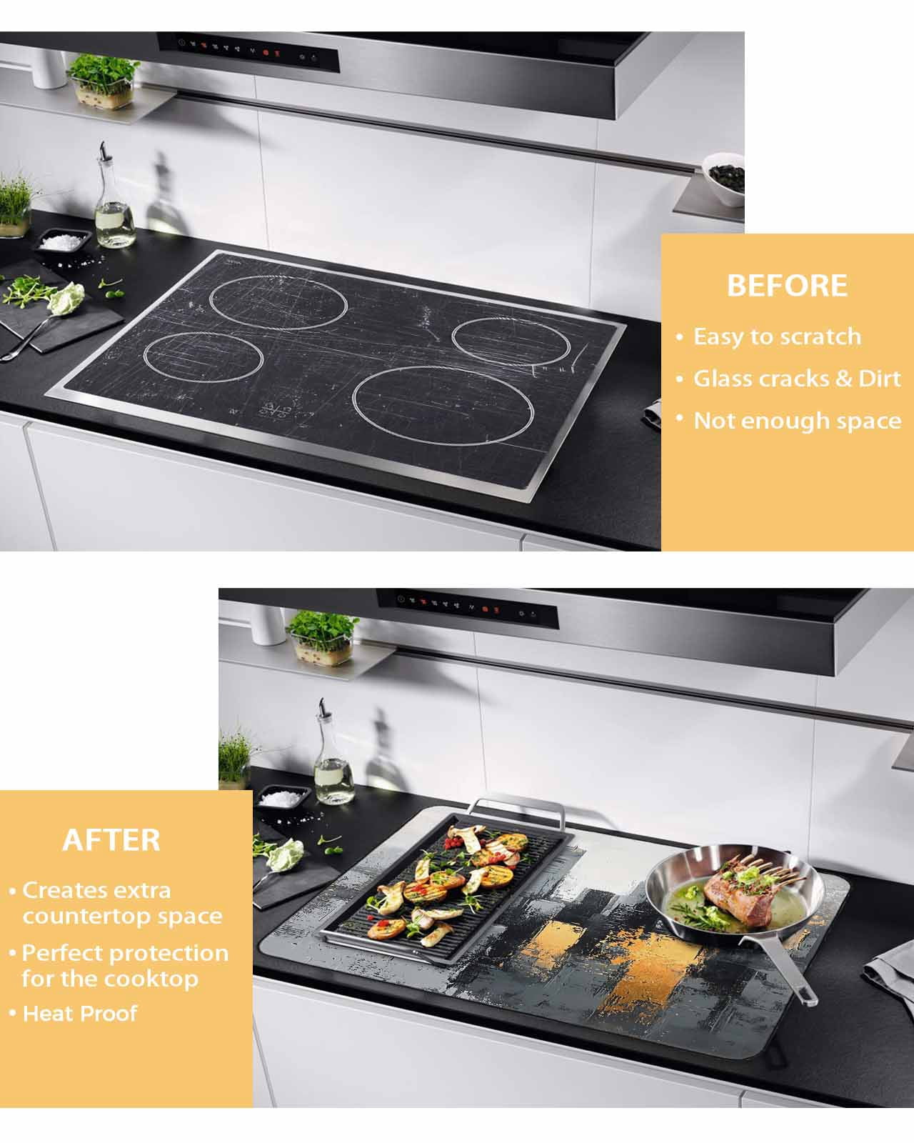 nqOlkjepod Large Induction Cooktop Protector Mat 24"x21", City Building Stove Top Covers for Electric Stove, Modern Chic Abstract Oil Painting Art Stove Burner Cover Mats, Glass Top Stove Cover