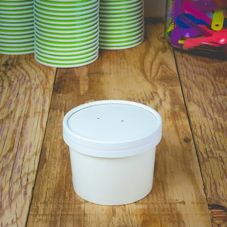 Ice Cream Shaped Container Frozen Dessert Supplies White Paper Ice Cream Containers Half Pint 12 oz - Frozen Dessert Containers With Vented Lids - Heavy Duty Freezer Containers for Storage! 25 Count ()