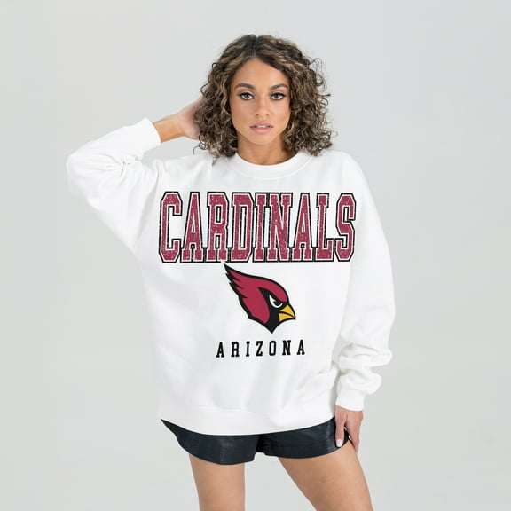 Women's Gameday Couture White Arizona Cardinals Sunday Drives Oversized Crewneck Pullover Sweatshirt