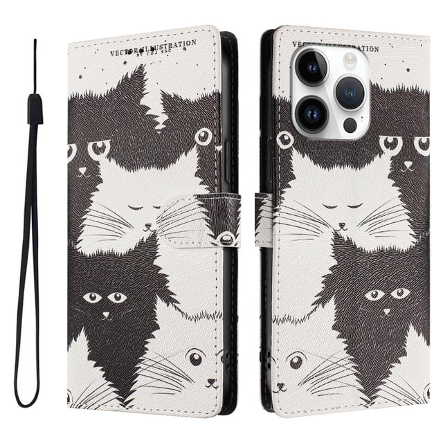 FOXDOCK Funda Tipo Cartera para iPhone 14 Pro Max con Soporte y Correa – Diseño de Patrones Lindos