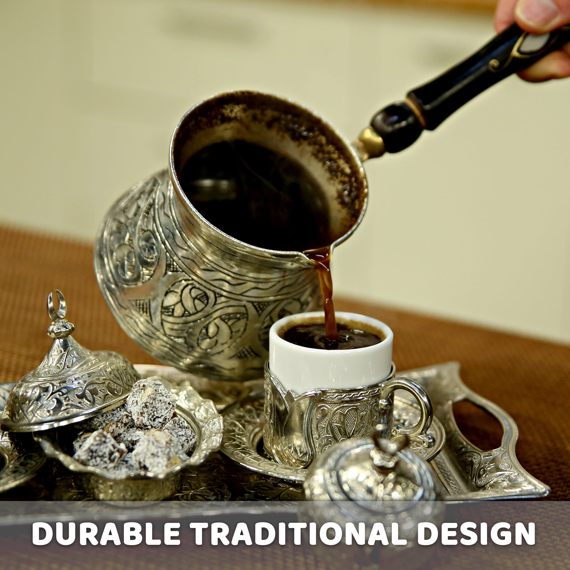 Turkish Copper Coffee Pot Handmade With Embossing And Turkish