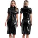 thumbnail image 3 of Chaqueta de látex de charol para mujer, vestido con cuello levantado, manga corta, cremallera frontal, vestido con abertura, vestido ajustado, ropa de discoteca con aspecto húmedo, 3 of 5
