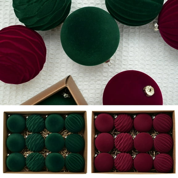 3.15" Velvet Christmas Balls 12Pcs Flocked Christmas Tree Ball Ornaments Plastic Balls Xmas Decorative Hanging Ornaments Christmas Tree Decoration