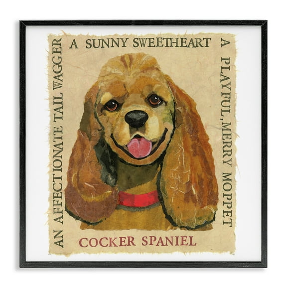 Stupell Industries Fun Cocker Spaniel Phrases Animals Painting Black Framed Art Print Wall Art, 12 x 12
