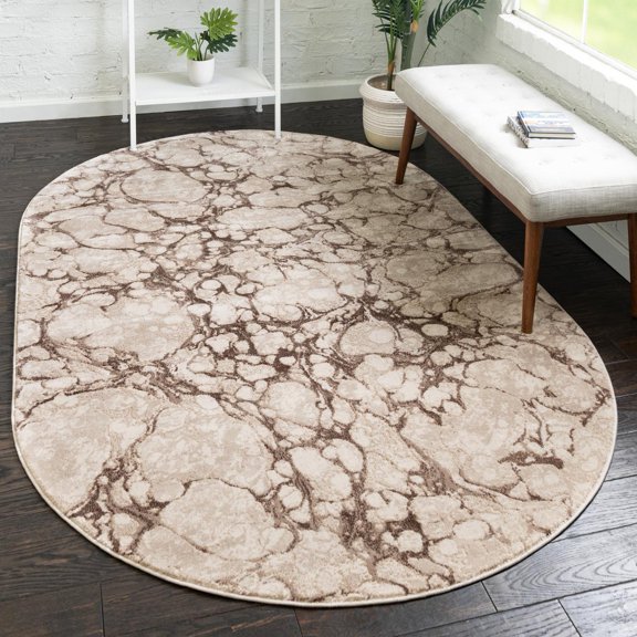 Unique Loom Oasis Collection Area Rug - Breeze (8' x 10' Oval Brown/Beige)