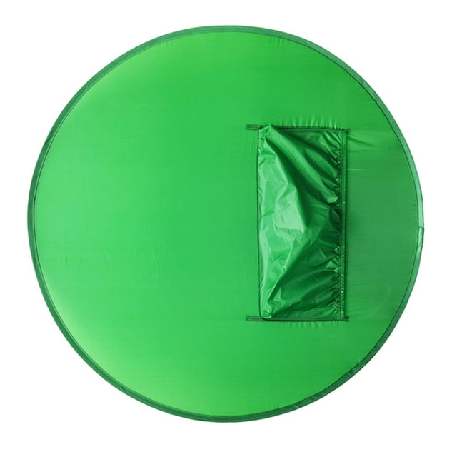 Toile de Fond Ronde Verte pour Écran, Diamètre de 142 cm, en nylon avec une surface Verte Vibrante. Comprend une Housse Élastique pour la Fixation aux Dossiers de Chaise et un Sac de Rangement pour la Portabilité. Convient aux Installations de studio d'Éclairage, à la Photographie sur Écran Vert, aux Diffusions en Direct, aux Vidéoconférences et aux Séances Photo en Plein Air.