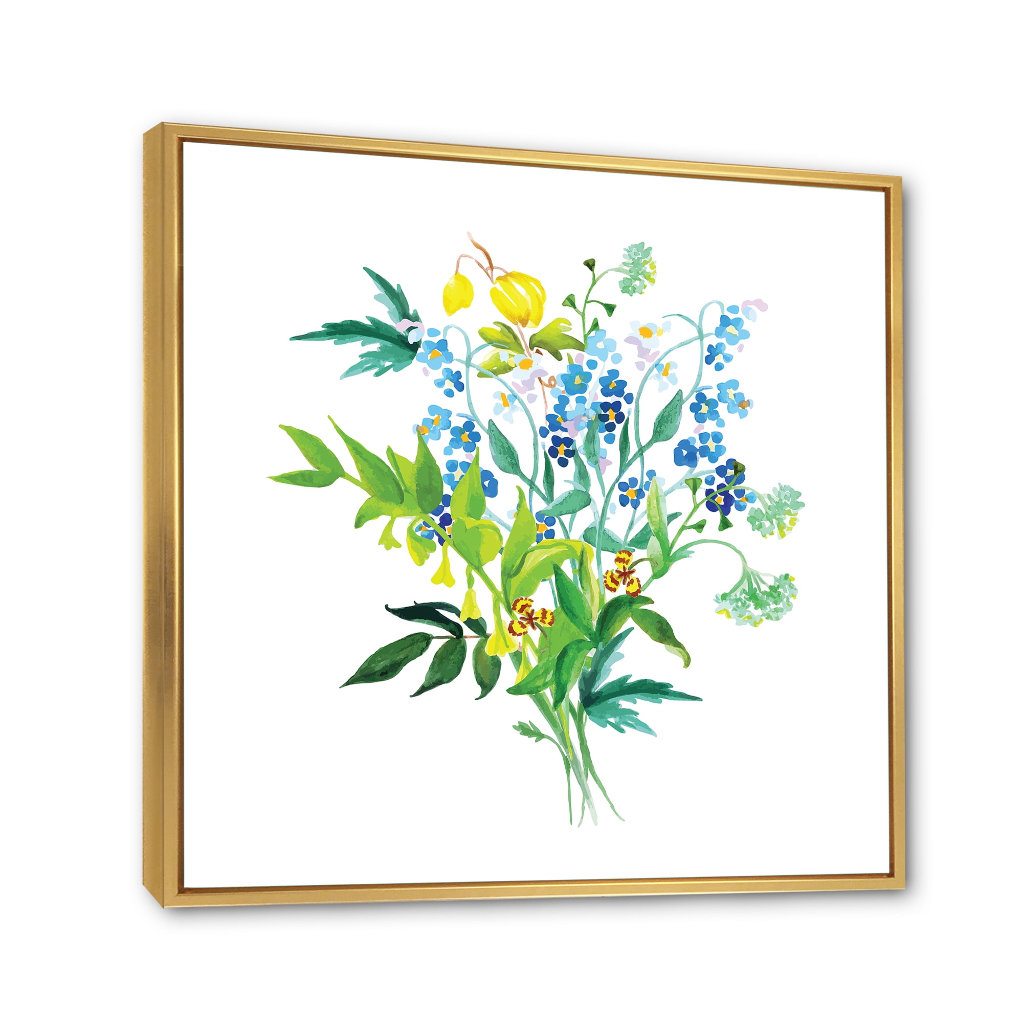 Designart 'Meadow Flowers Garland On White' Farmhouse Framed Canvas Wall Art Print
