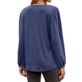 thumbnail image 5 of Hibeli Women Button Up Ruffle Trim V Neck Puff Long Sleeve Solid Color Tops, 5 of 7