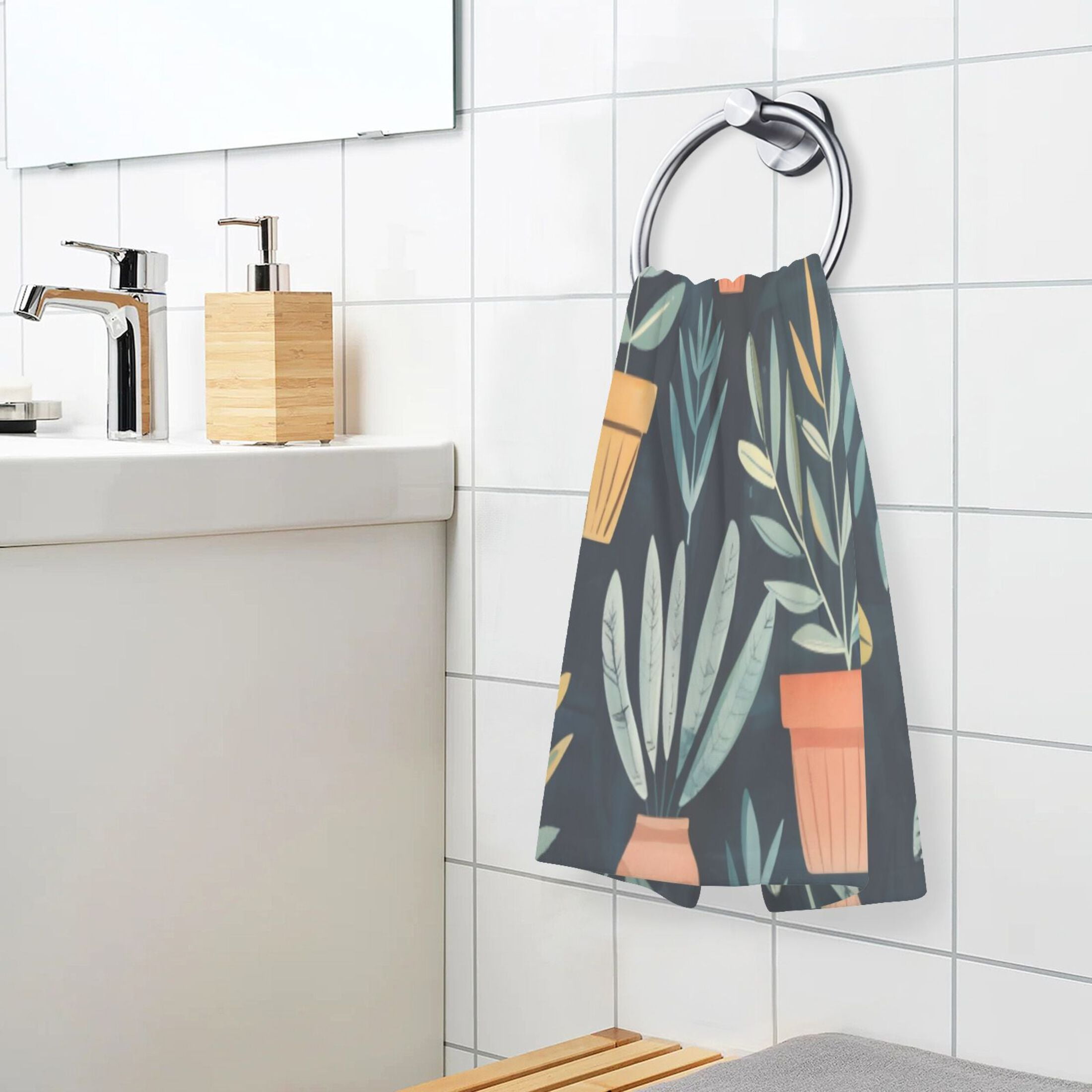 Cotton Towel Two-Piece 16x28 Inch One Sizex2 Face Towel Set Towel Set Cotton Hand Bath Towel Bathroom Beach Dark Green Plants