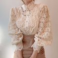 thumbnail image 6 of Womens Blouses – Elegant Button Down Blouse for Summer Casual Tops or Business Office Daily Wear Womens Autumn And Winter Women's Collar Cotton Solid Color Lace Hollow Long Sleeve Lace Shirt, 6 of 7