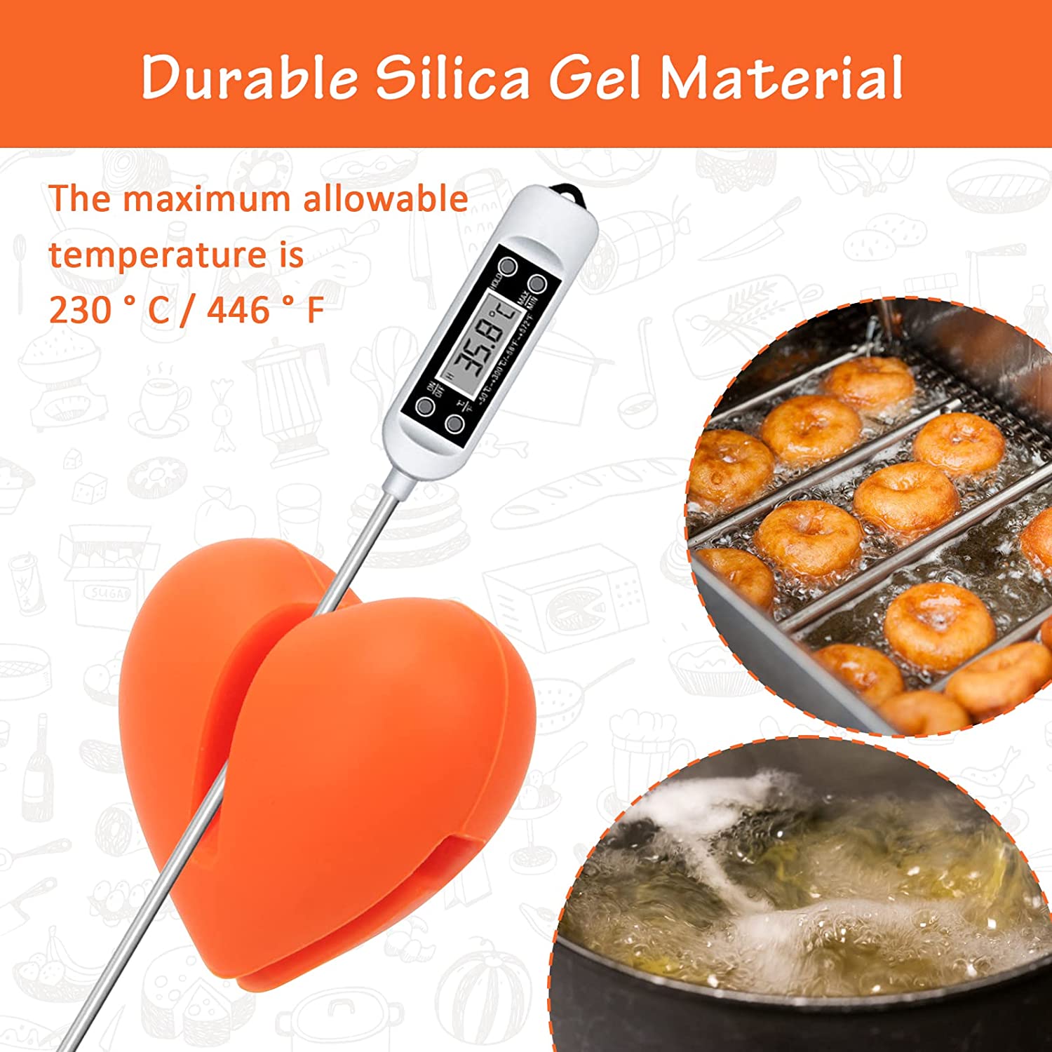 Silica Gel Thermometer Pan Clip Candy with Pot Fryer Probe Holder